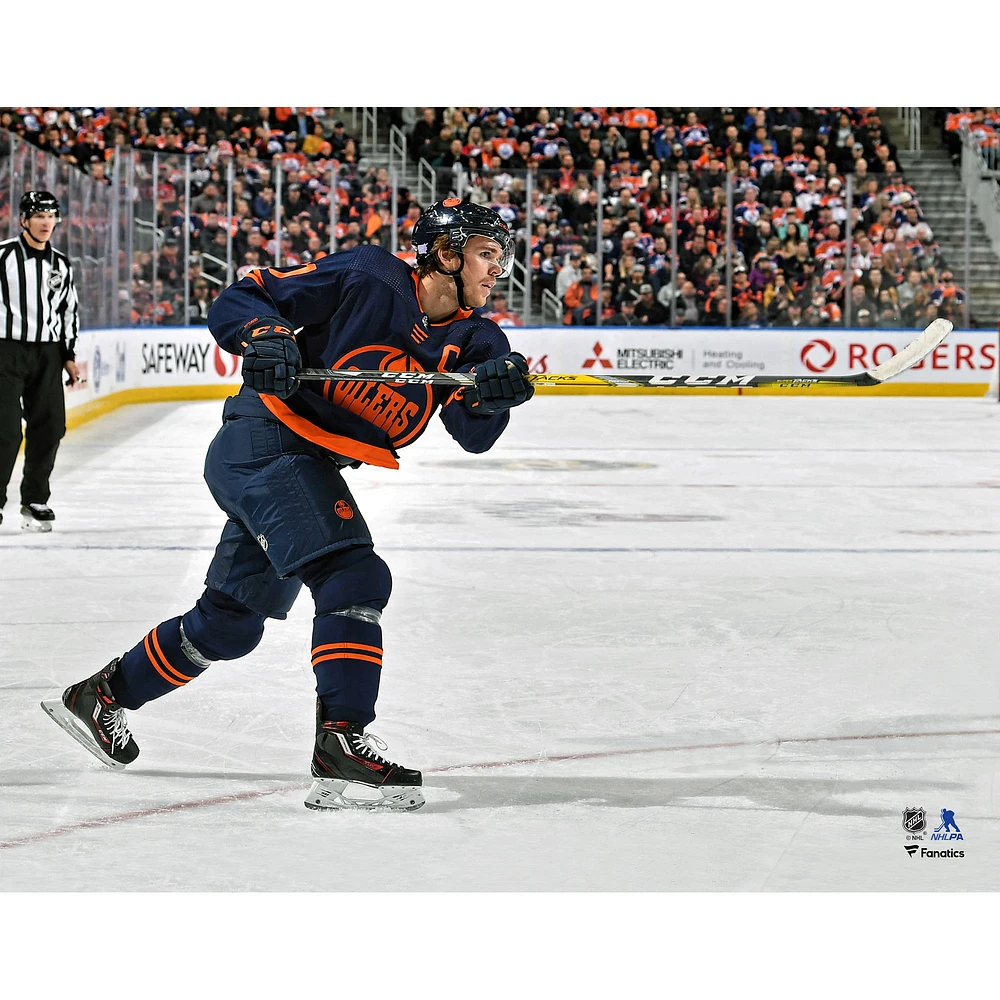 Connor McDavid Edmonton Oilers Unsigned Alternate Navy Jersey Shooting Photograph