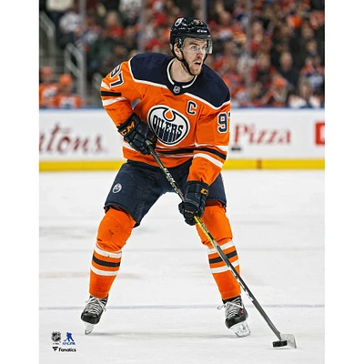 Connor McDavid Edmonton Oilers Unsigned Jersey Skating Photograph