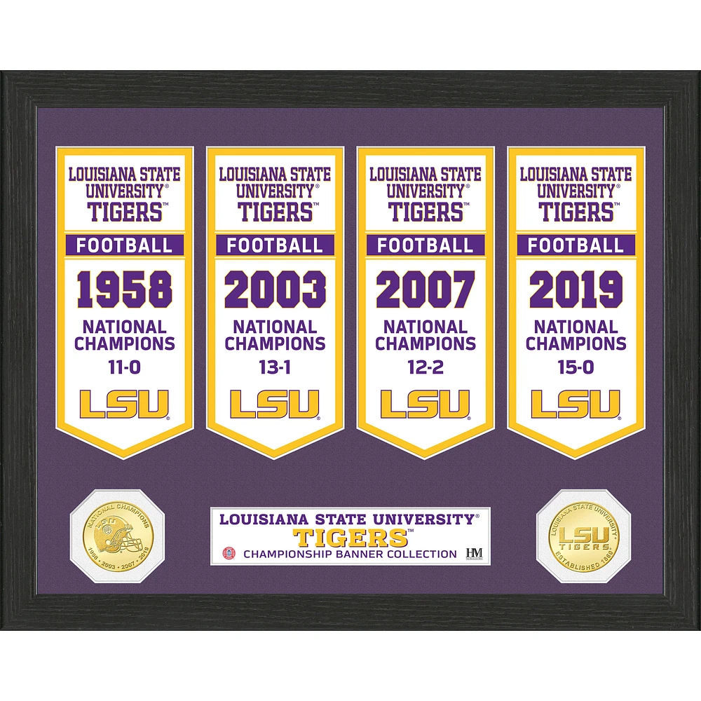 Highland Mint LSU Tigers 4-Time Football National Champions 12'' x 15'' Bronze Coin Banner Collection