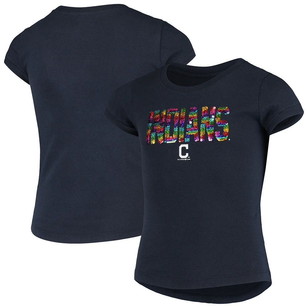 Girls Youth New Era Navy Cleveland Indians Flip Sequin T-Shirt