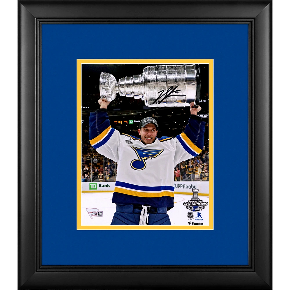 Jordan Binnington St. Louis Blues Framed Autographed 8" x 10" 2019 Stanley Cup Champions Raising Cup Photograph