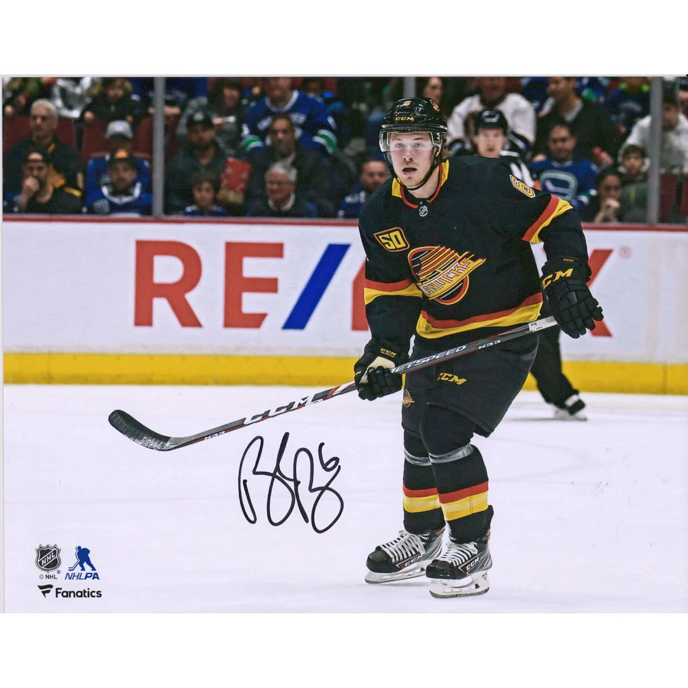 Brock Boeser Vancouver Canucks Autographed 8" x 10" Black Jersey Skating Photograph