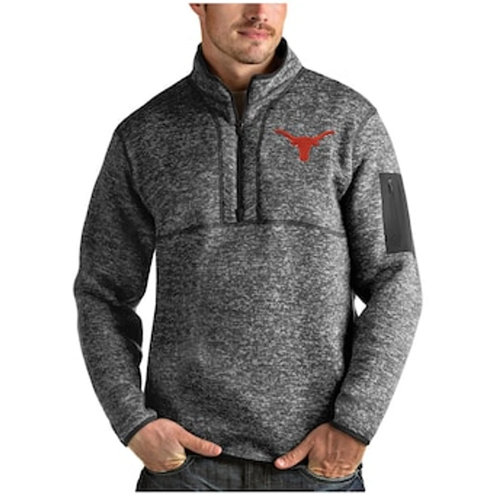 Men's Antigua Heather Charcoal Texas Longhorns Fortune Quarter-Zip Pullover Jacket