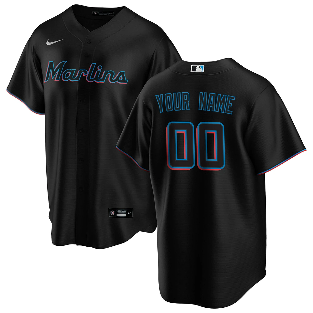 Men's Nike Black Miami Marlins Alternate Replica Custom Jersey