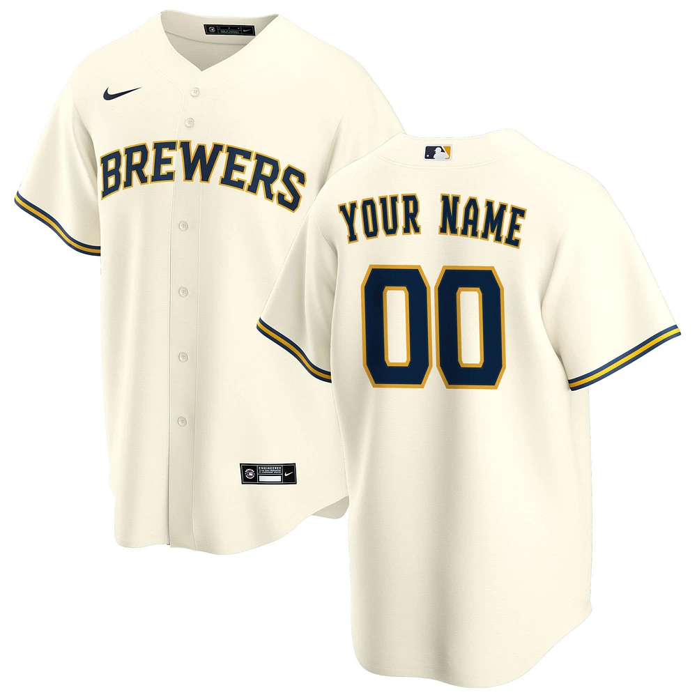 Men's Nike Cream Milwaukee Brewers Home Replica Custom Jersey