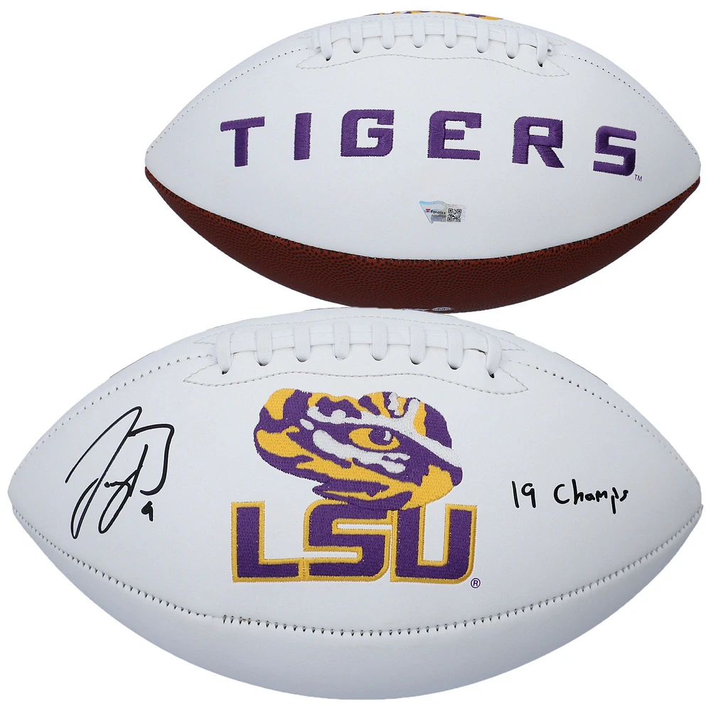 Joe Burrow LSU Tigers Autographed White Panel Football with "19 Champs" Inscription