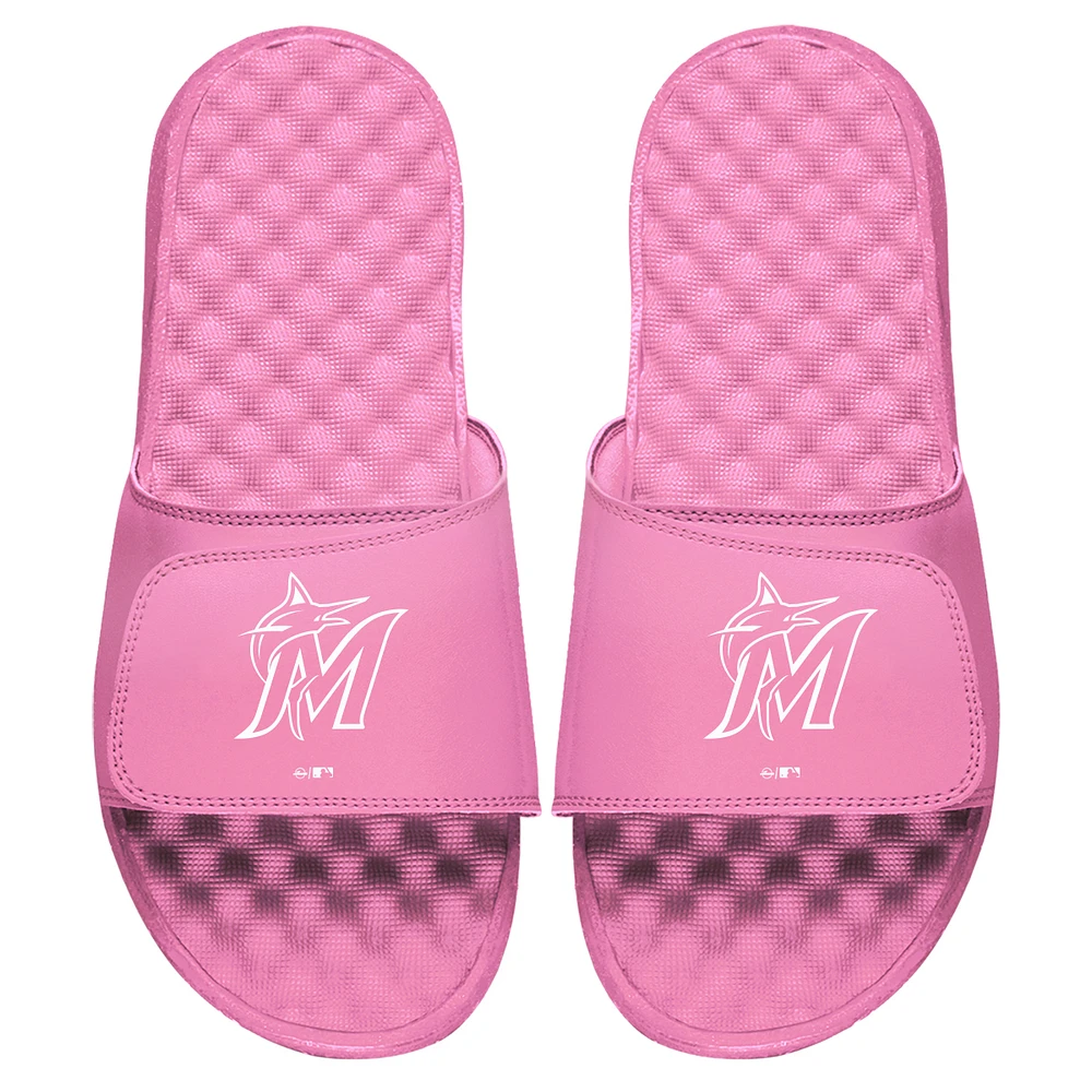 Women's ISlide Pink Miami Marlins Primary Logo Slide Sandals
