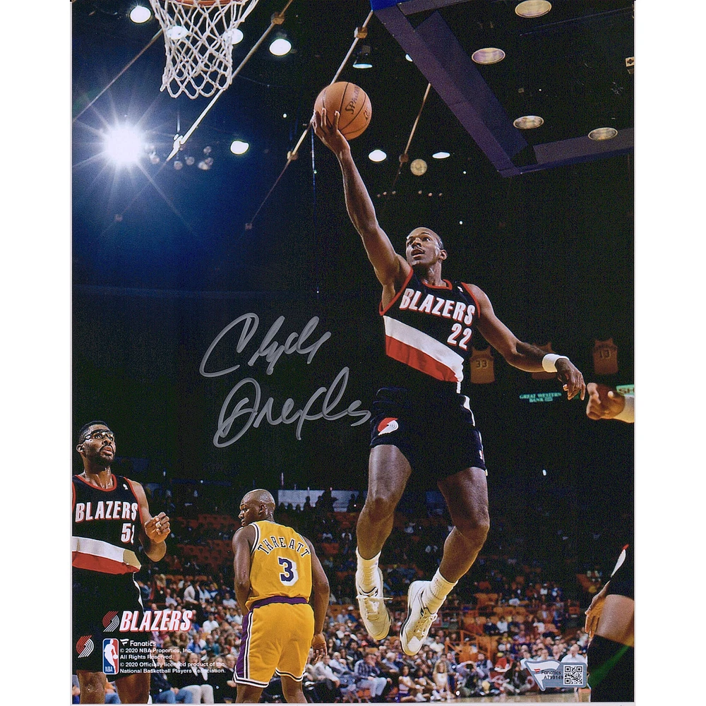 Clyde Drexler Portland Trail Blazers Autographed 8" x 10" Lay Up vs. Los Angeles Lakers Photograph