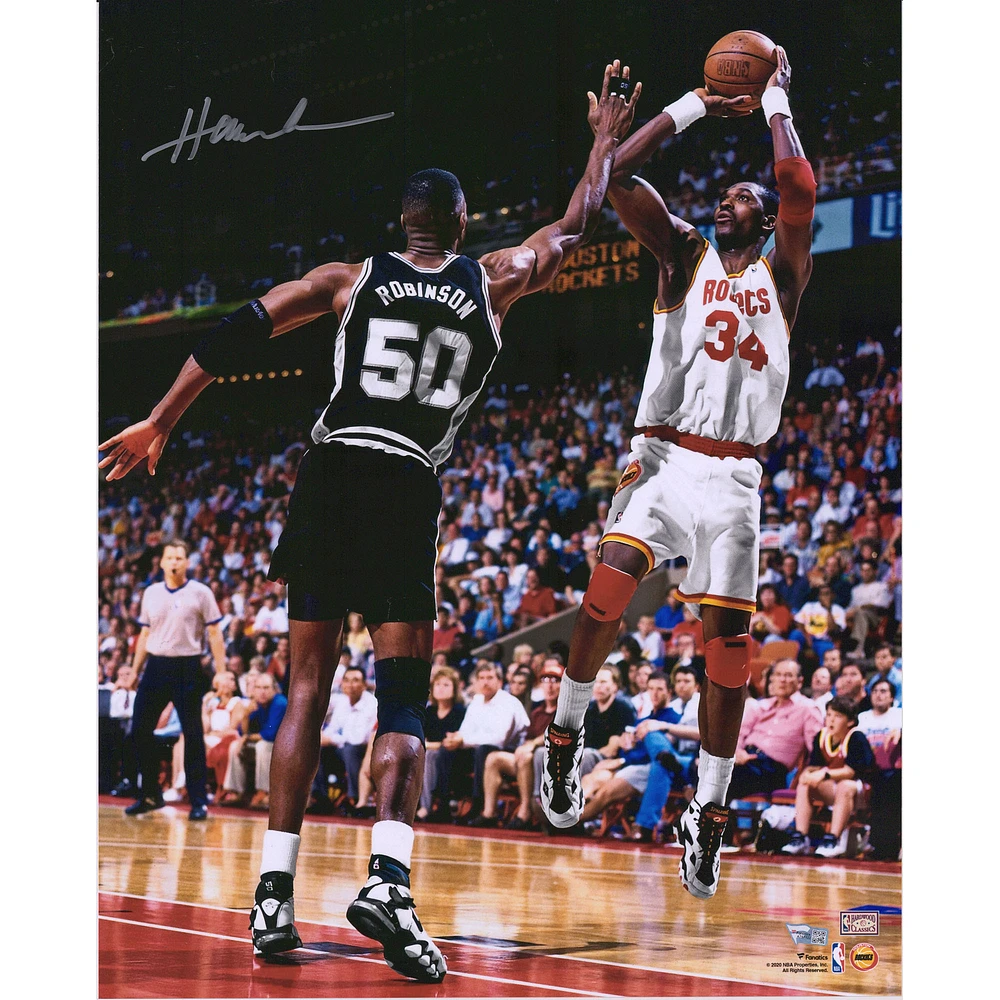 Hakeem Olajuwon Houston Rockets Autographed 16" x 20" Shot vs. David Robinson Photograph
