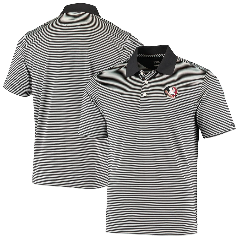 Men's Cutter & Buck Black Florida State Seminoles Trevor Stripe DryTec Polo