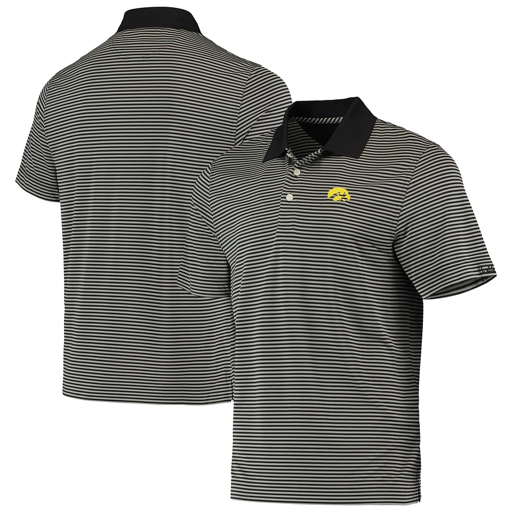 Men's Cutter & Buck Black Iowa Hawkeyes Trevor Stripe DryTec Polo