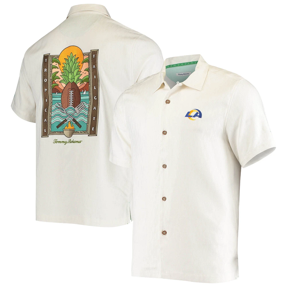 Men's Tommy Bahama White Los Angeles Rams Sport Tropical Tailgate Silk Button-Up Shirt
