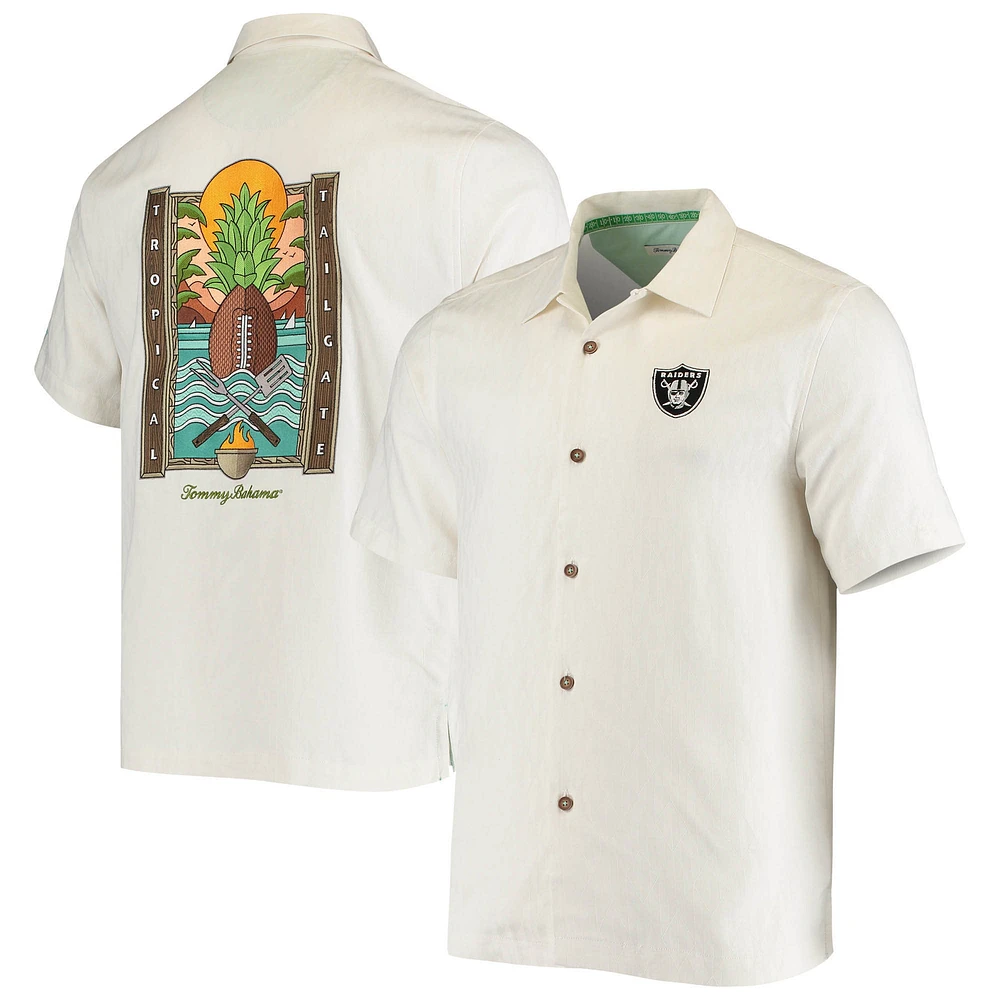 Men's Tommy Bahama White Las Vegas Raiders Sport Tropical Tailgate Silk Button-Up Shirt