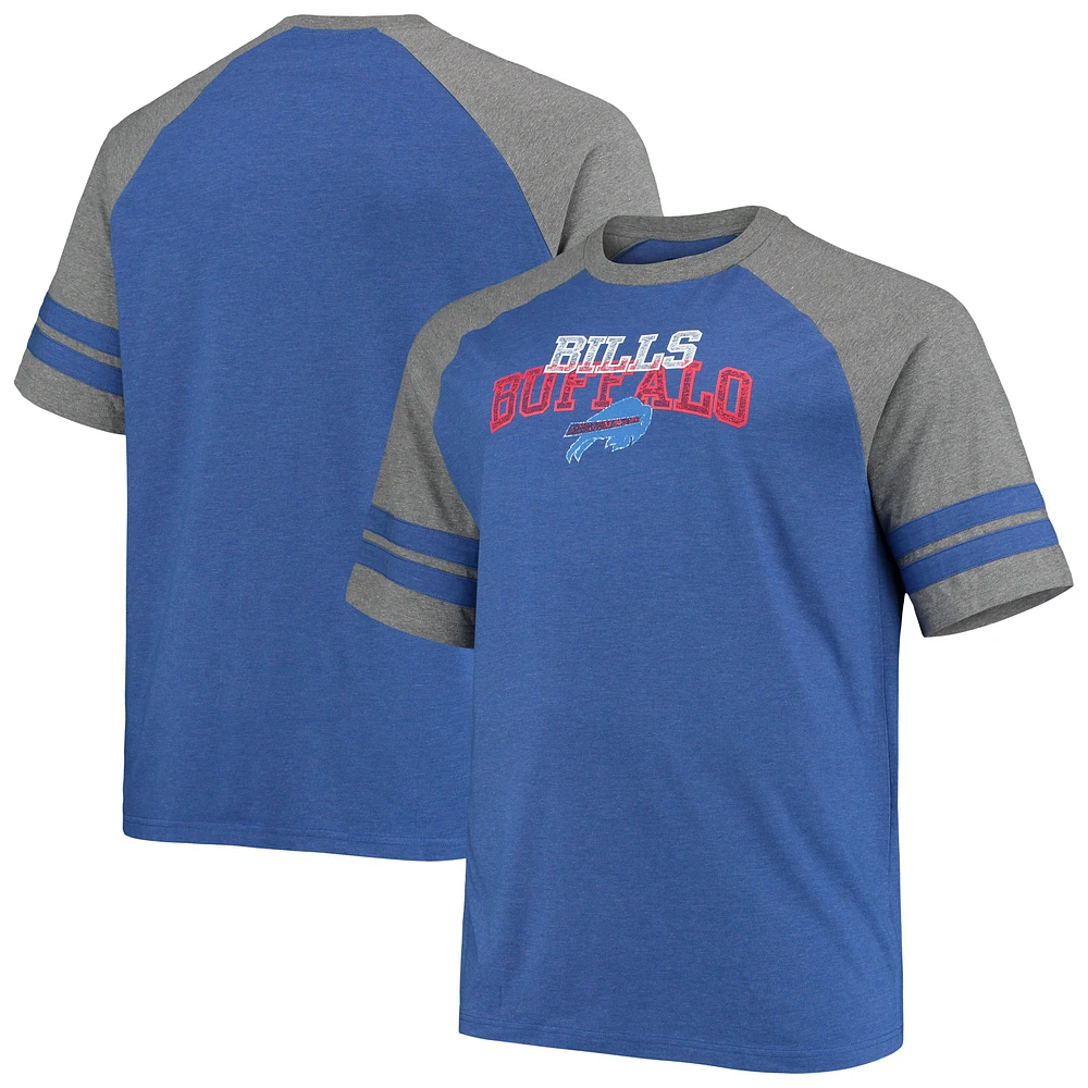 Men's Fanatics Royal/Heathered Gray Buffalo Bills Big & Tall Two-Stripe Tri-Blend Raglan T-Shirt
