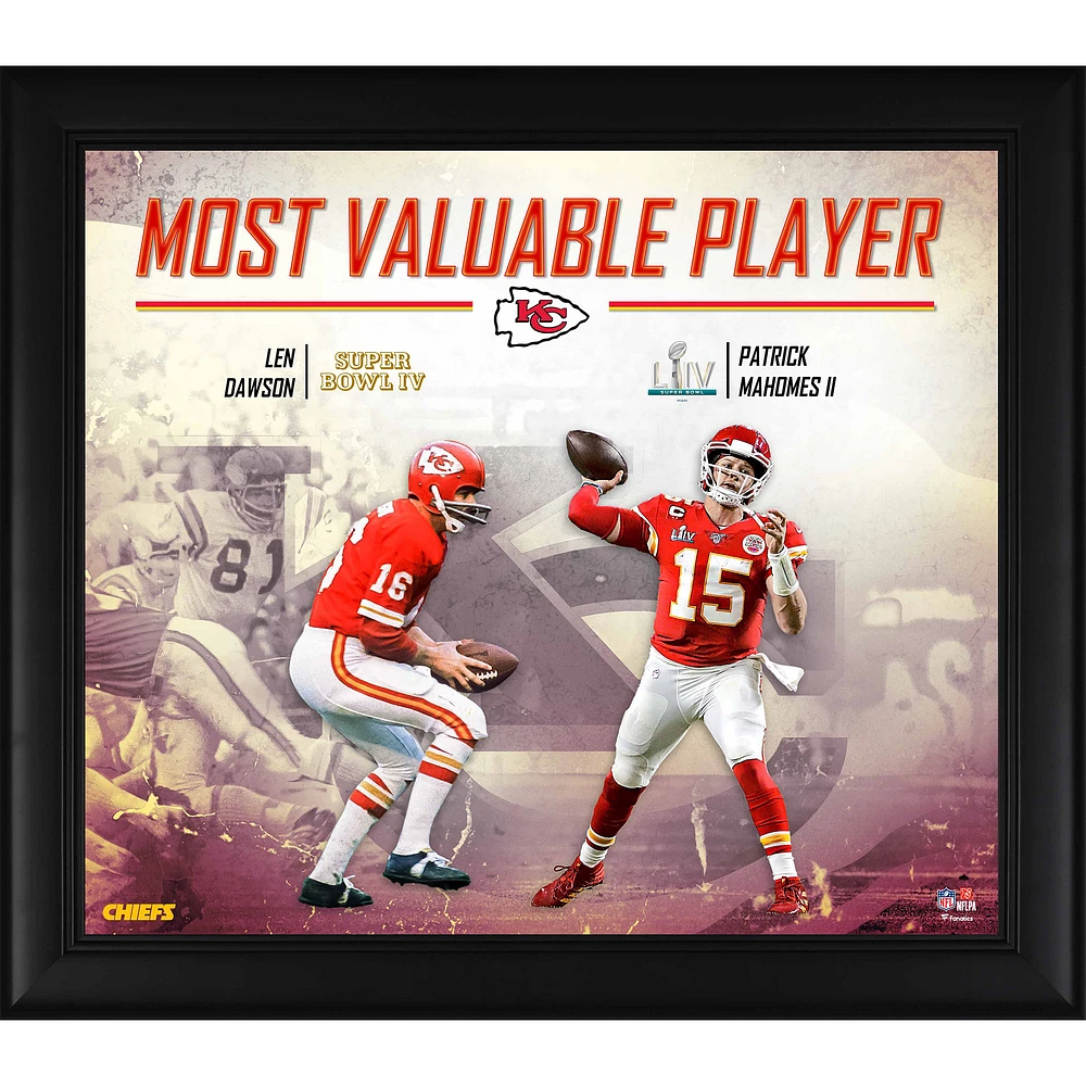 Patrick Mahomes & Len Dawson Kansas City Chiefs Framed 15" x 17" Super Bowl LIV Champions Super Bowl LIV & IV MVP Collage