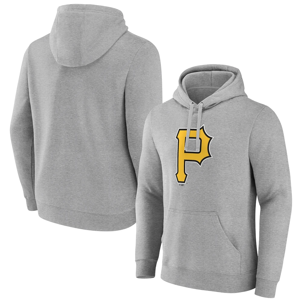 Men's Heather Gray Pittsburgh Pirates Official Logo Fitted Pullover Hoodie
