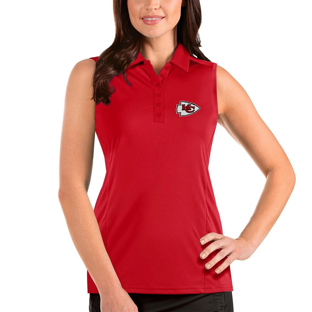 Women's Antigua Red Kansas City Chiefs Sleeveless Tribute Polo