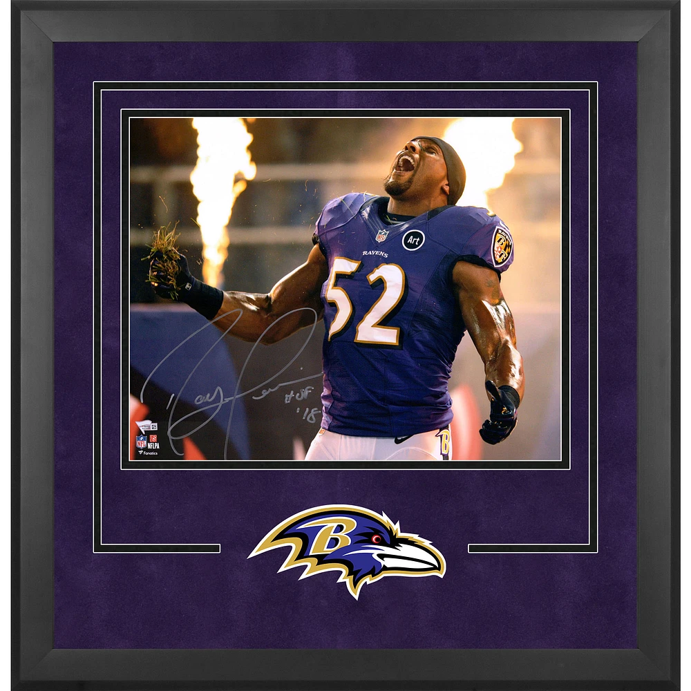 Ray Lewis Baltimore Ravens Deluxe Framed Autographed 16" x 20" Introduction Photograph with "HOF 18" Inscription