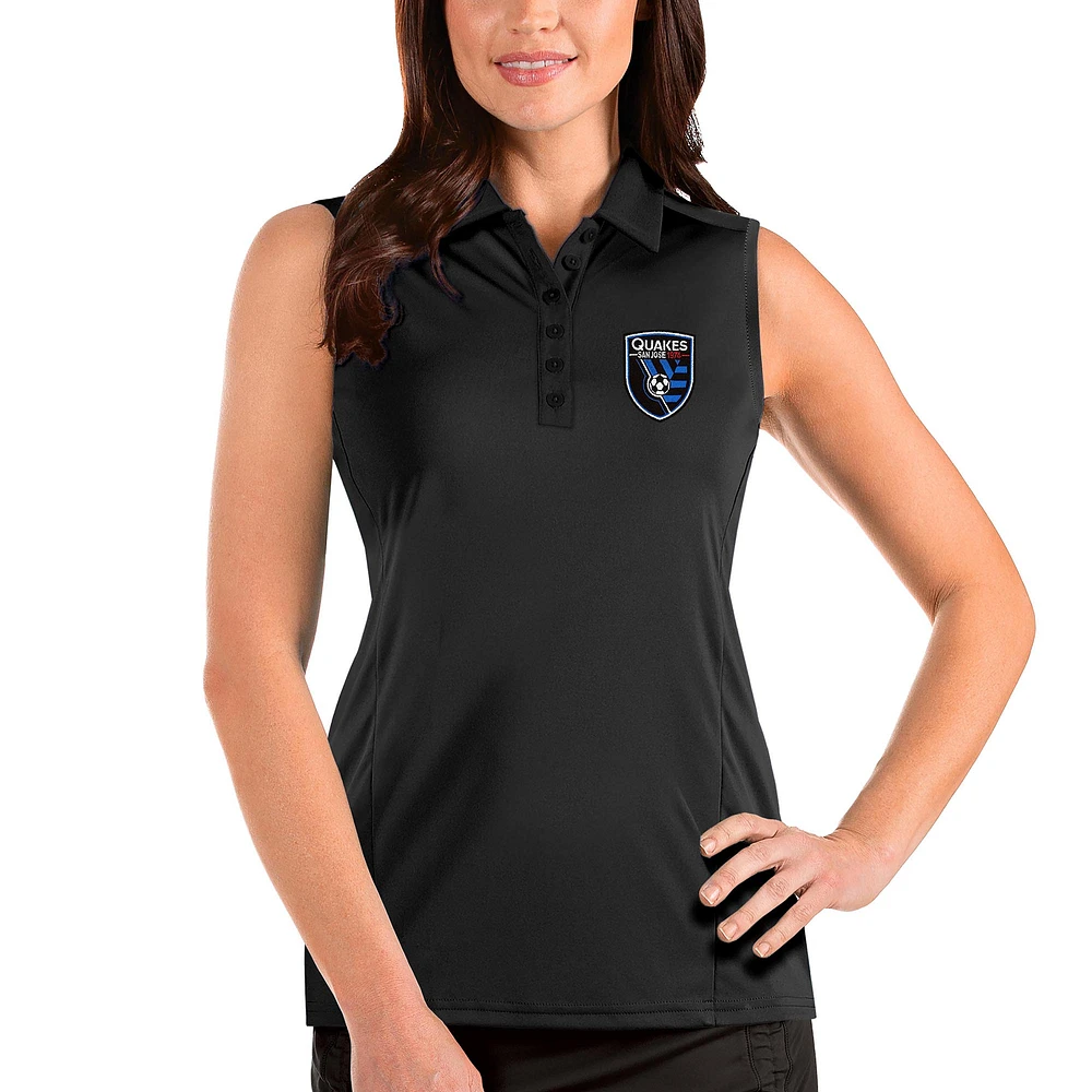 Women's Antigua Black San Jose Earthquakes Sleeveless Tribute Polo