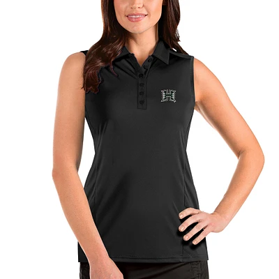 Women's Antigua Black Hawaii Warriors Tribute Sleeveless Polo