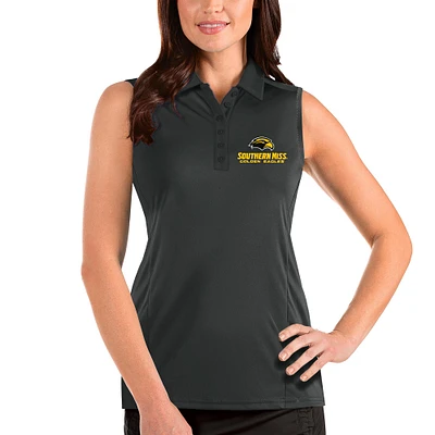 Women's Antigua Charcoal Southern Miss Golden Eagles Tribute Sleeveless Polo