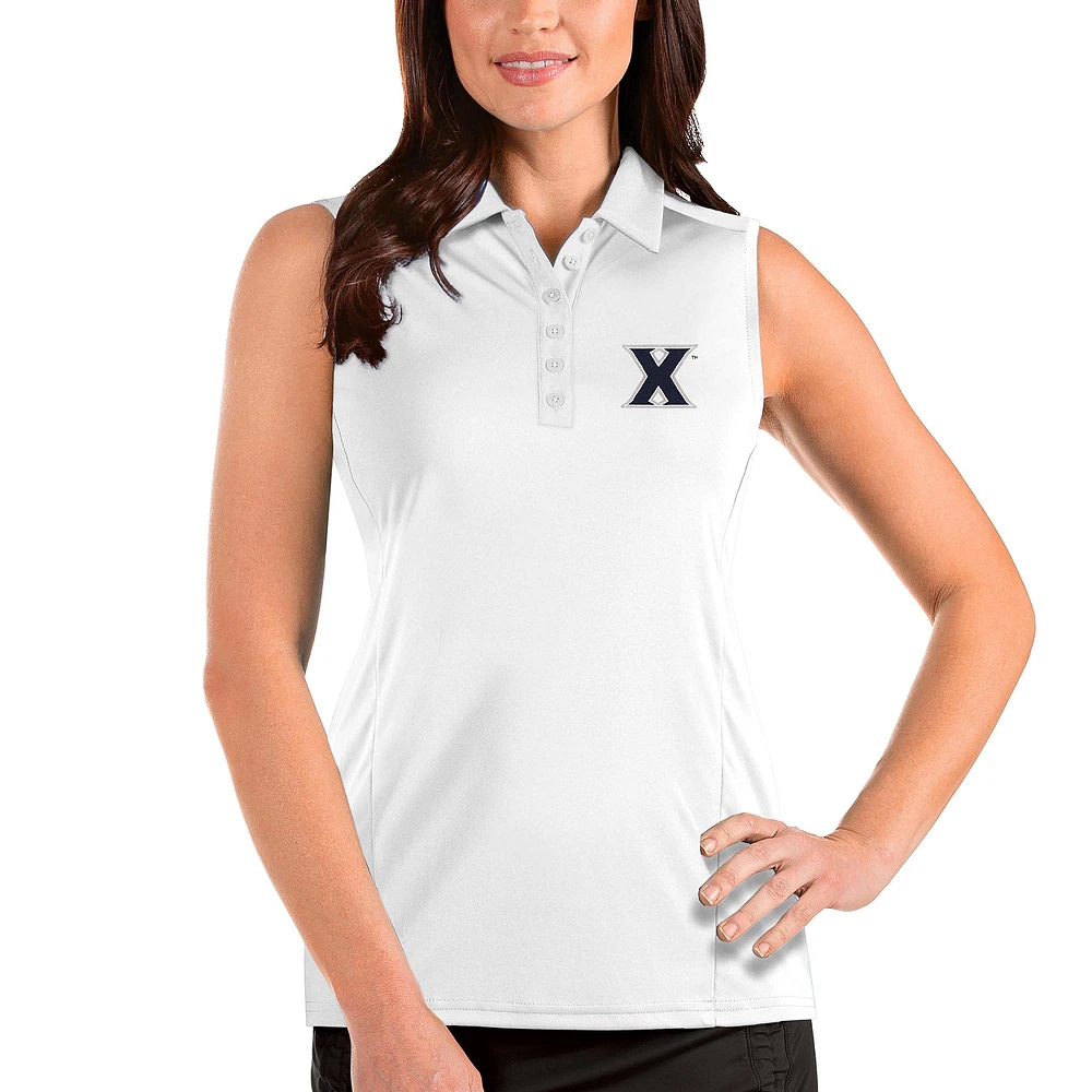 Women's Antigua White Xavier Musketeers Tribute Sleeveless Polo