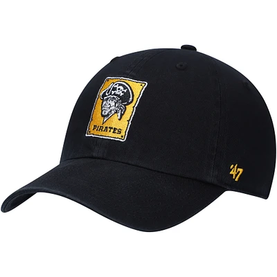 Men's '47 Black Pittsburgh Pirates Logo Cooperstown Collection Clean Up Adjustable Hat