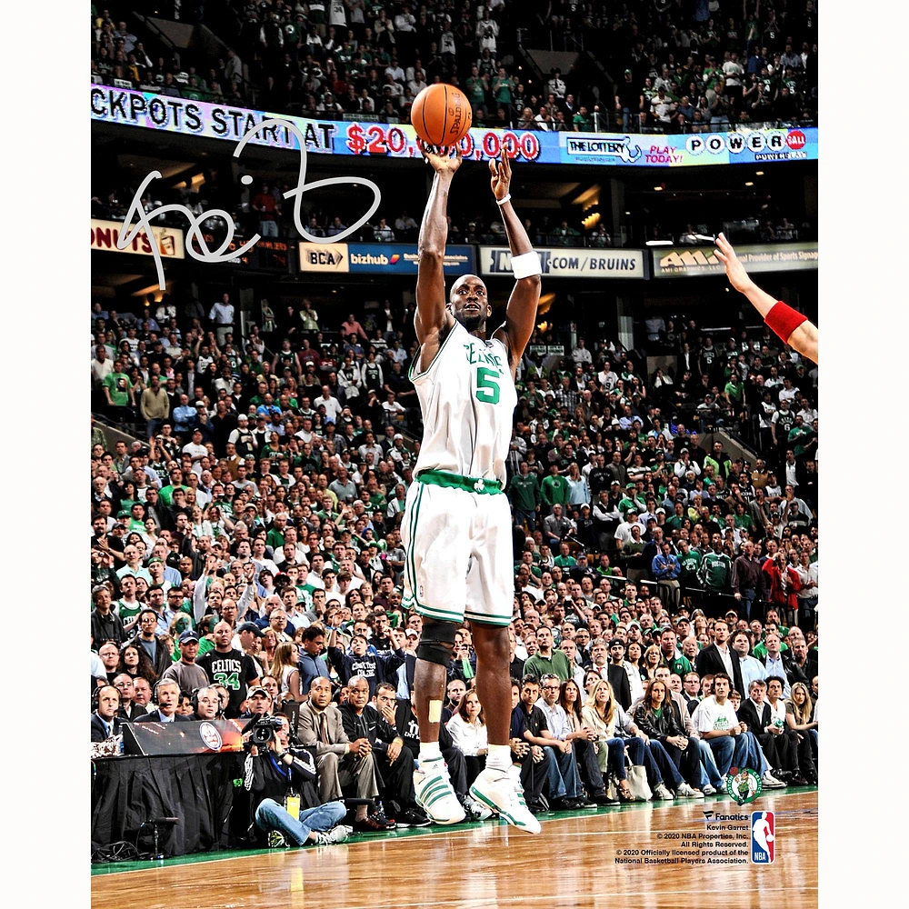 Kevin Garnett Boston Celtics Autographed 8" x 10" Shooting In White Photograph