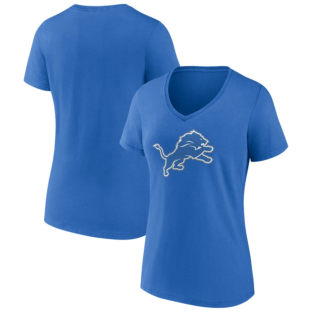 Women's Blue Detroit Lions Primary Team Logo V-Neck T-Shirt