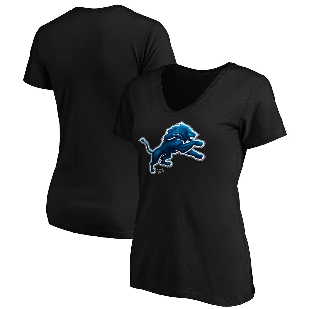 Women's Black Detroit Lions Midnight Mascot Logo V-Neck T-Shirt