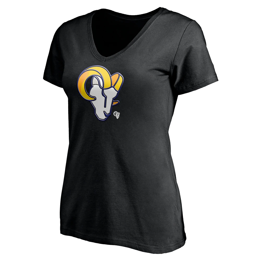 Women's Black Los Angeles Rams Midnight Mascot Logo V-Neck T-Shirt