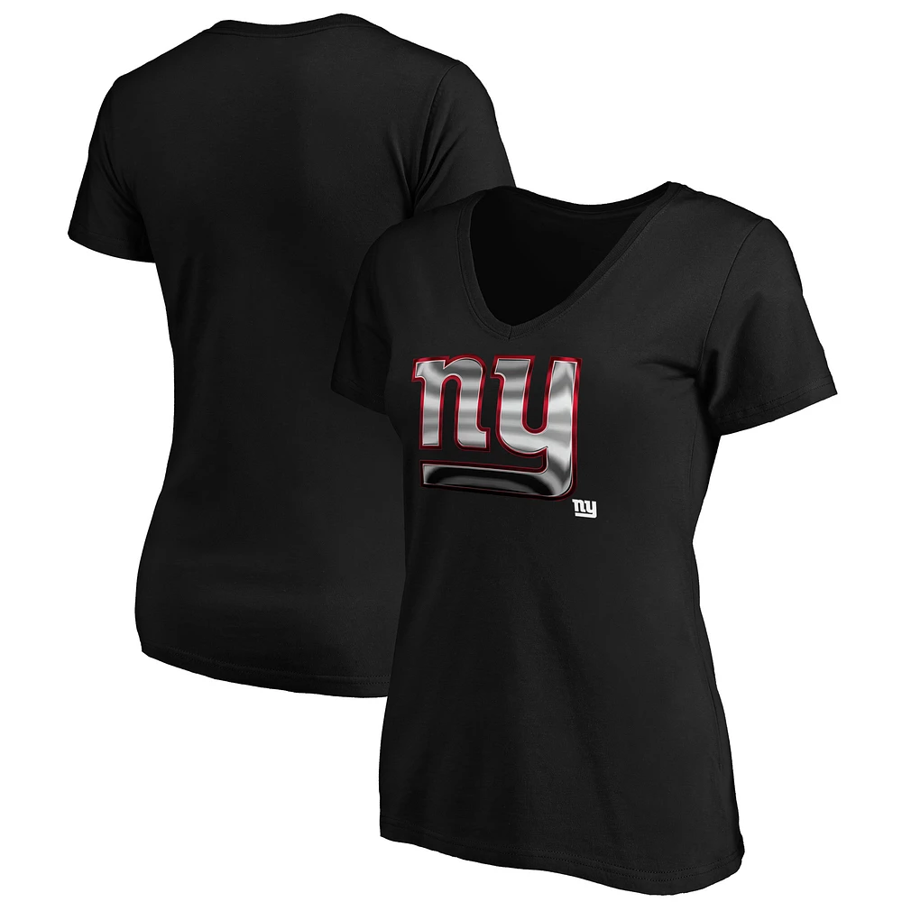 Women's Black New York Giants Midnight Mascot Logo V-Neck T-Shirt
