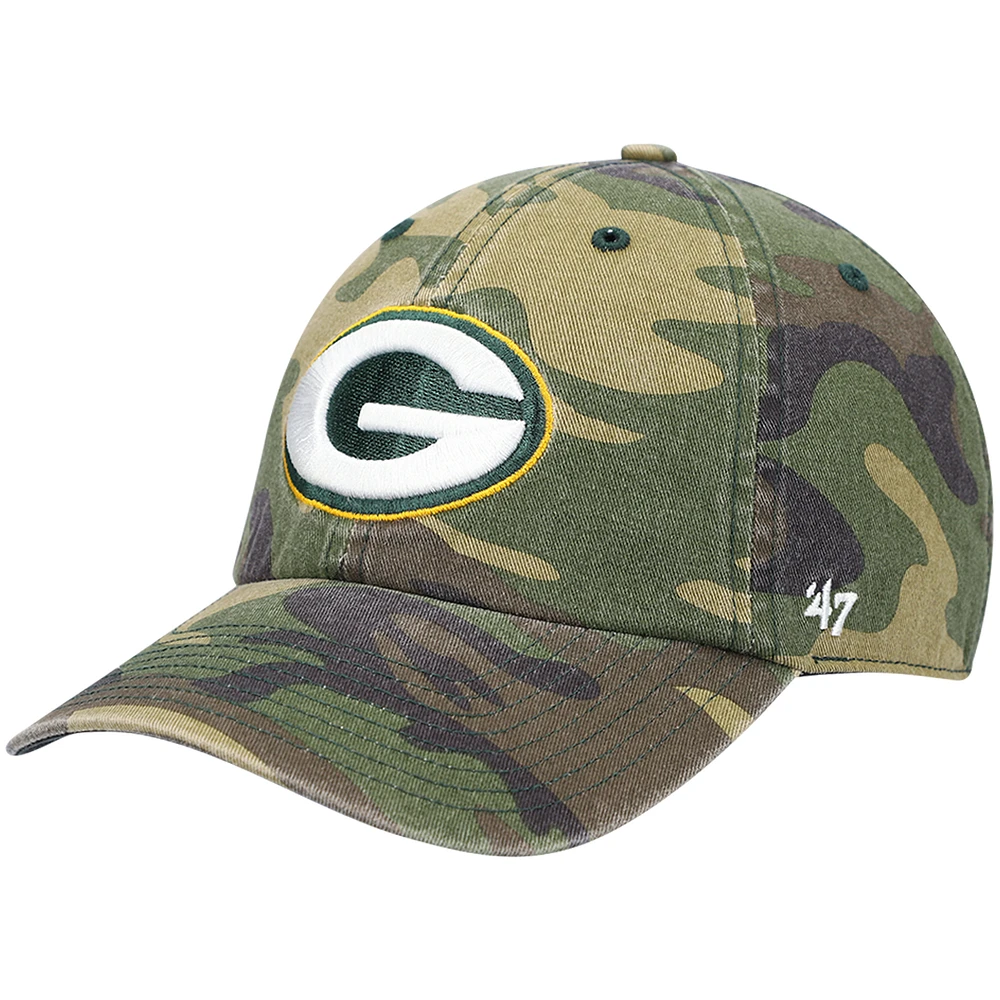 Men's '47 Camo Green Bay Packers Woodland Clean Up Adjustable Hat