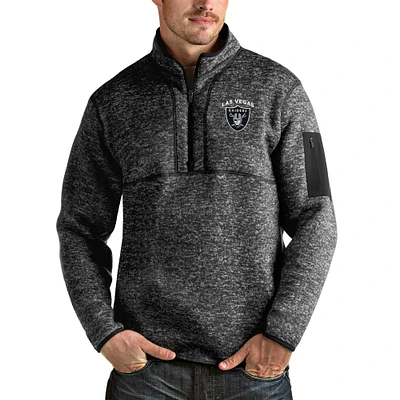 Men's Antigua Heather Black Las Vegas Raiders Team Fortune Quarter-Zip Pullover Jacket