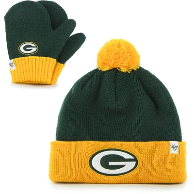 Infant '47 Green/Gold Green Bay Packers Bam Bam Cuffed Knit Hat With Pom and Mittens Set