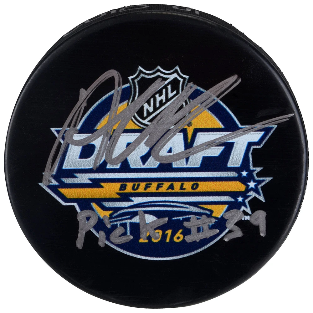 Alex DeBrincat Ottawa Senators Autographed 2016 NHL Draft Logo Hockey Puck with "Pick #39" Inscription