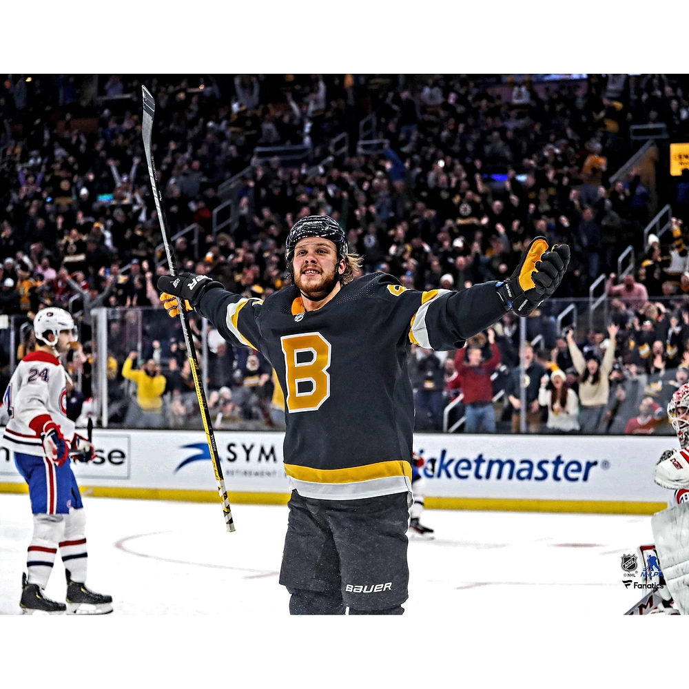 David Pastrnak Boston Bruins Unsigned Alternate Jersey Goal Celebration Photograph