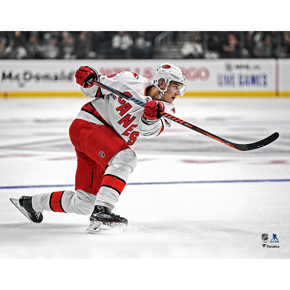 Sebastian Aho Carolina Hurricanes Unsigned White Jersey Shooting Photograph