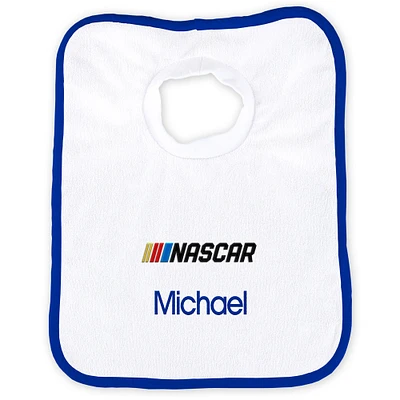Newborn & Infant White/Royal NASCAR Personalized Bib
