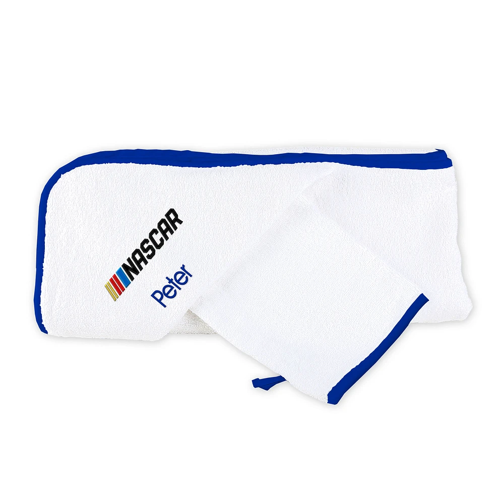 Newborn & Infant White/Royal NASCAR Personalized Towel Set