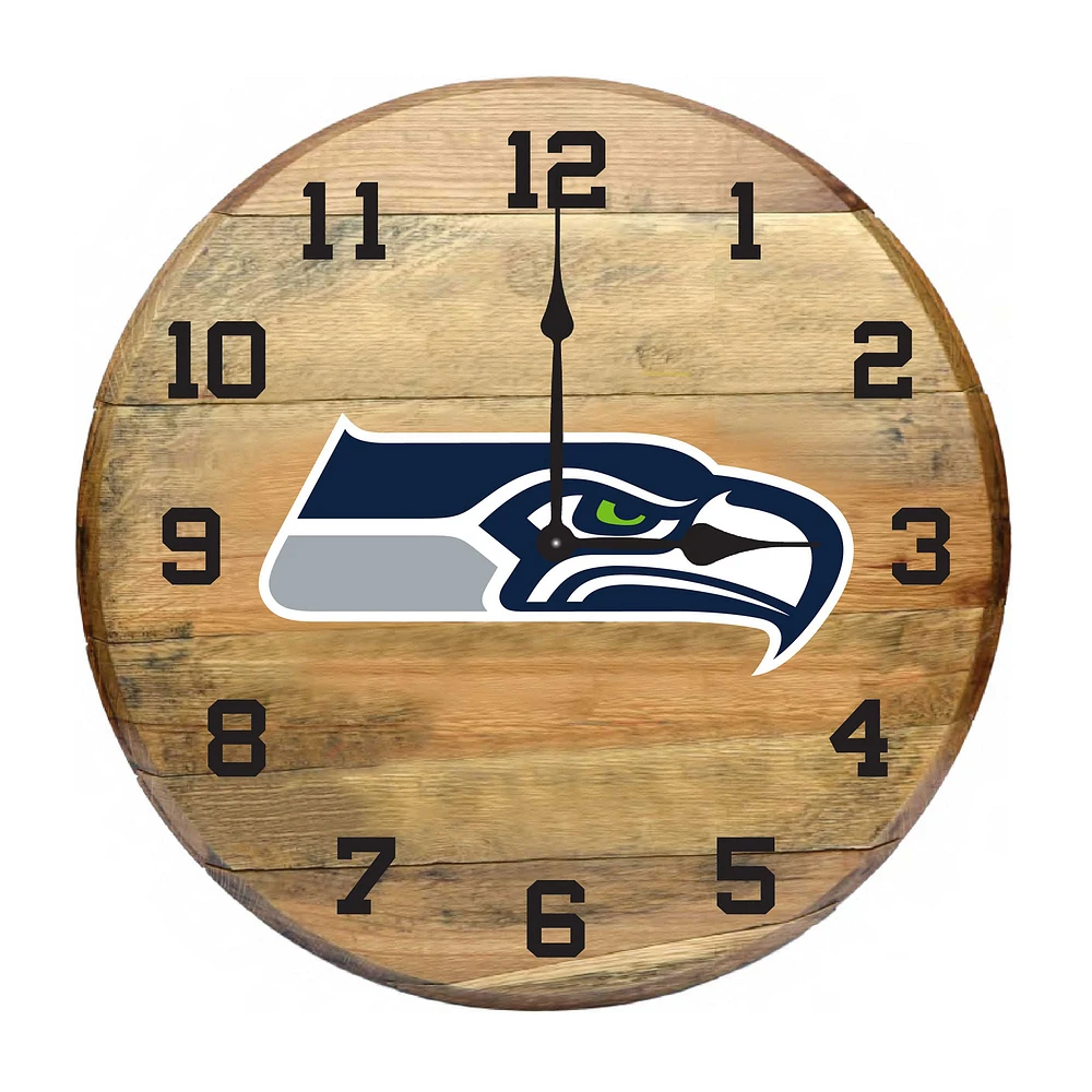 Imperial Seattle Seahawks Oak Barrel Clock
