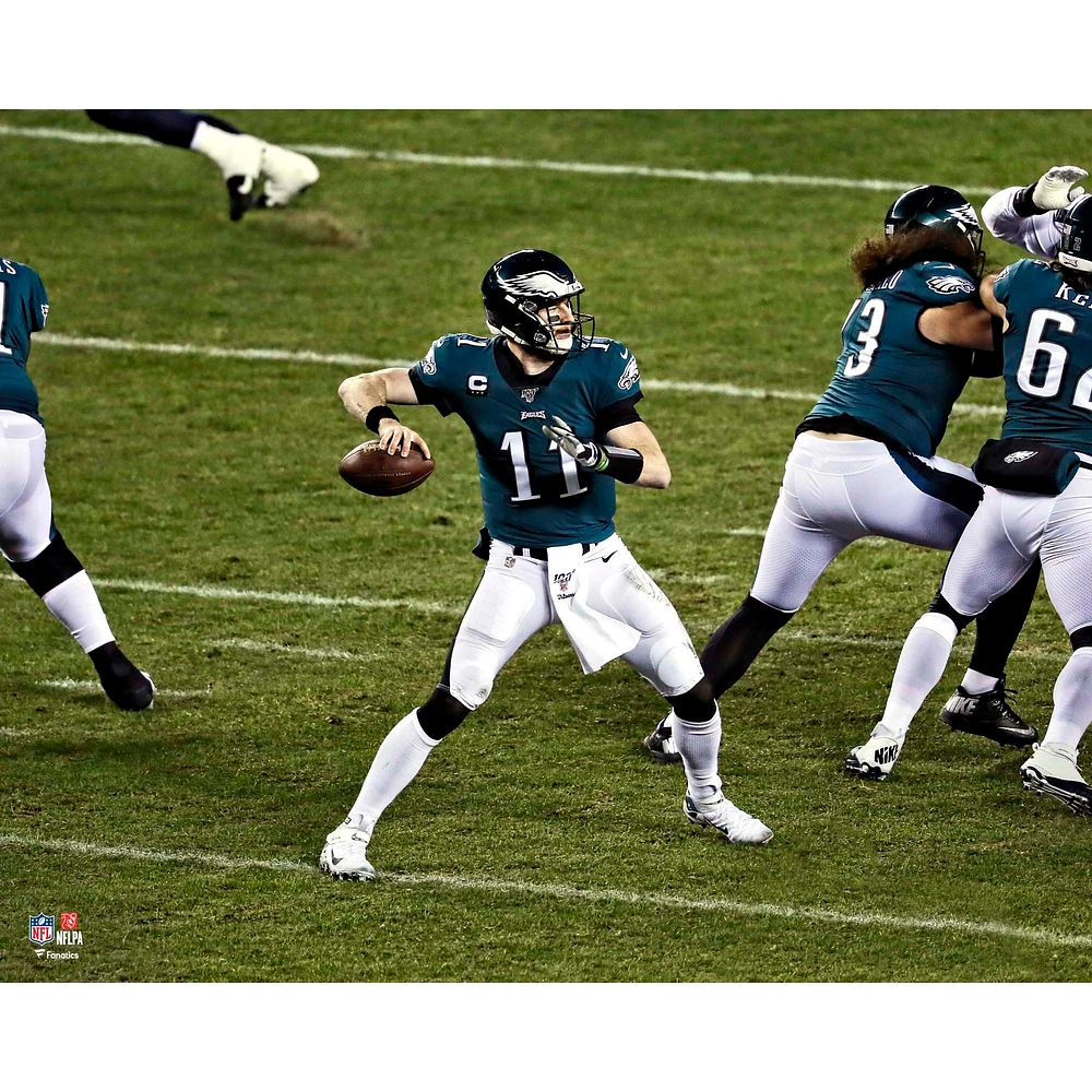 Carson Wentz Philadelphia Eagles Unsigned Jersey Throwing Photograph