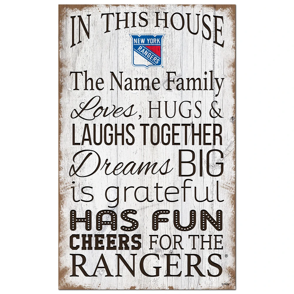 New York Rangers Personalized 11" x 19" In This House Sign