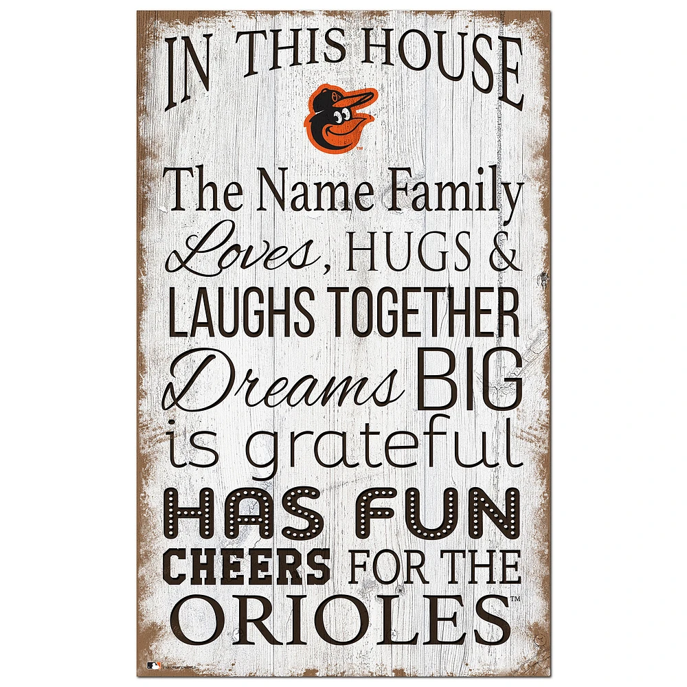 Baltimore Orioles Personalized 11" x 19" In This House Sign