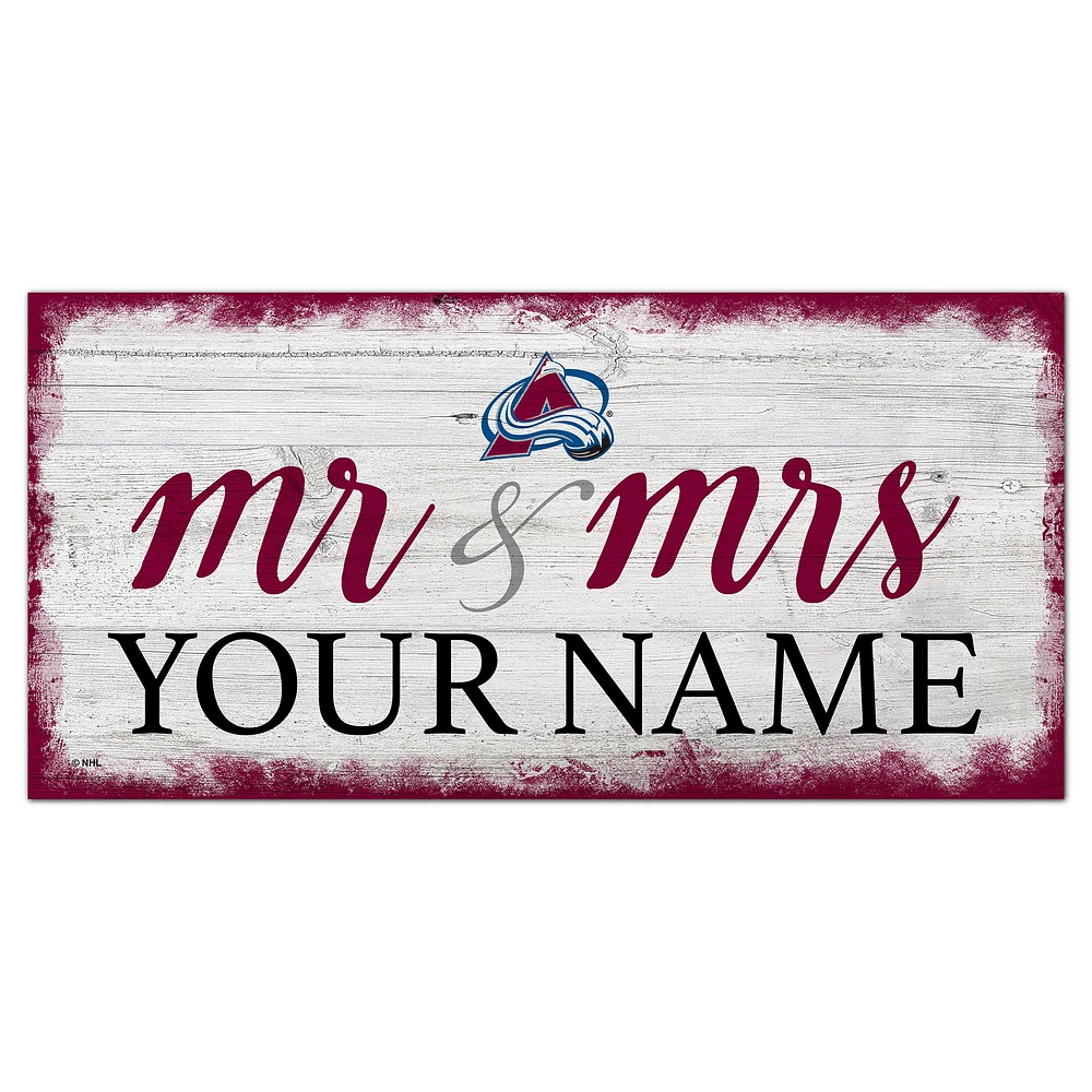 Colorado Avalanche 6" x 12" Personalized Mr. & Mrs. Script Sign