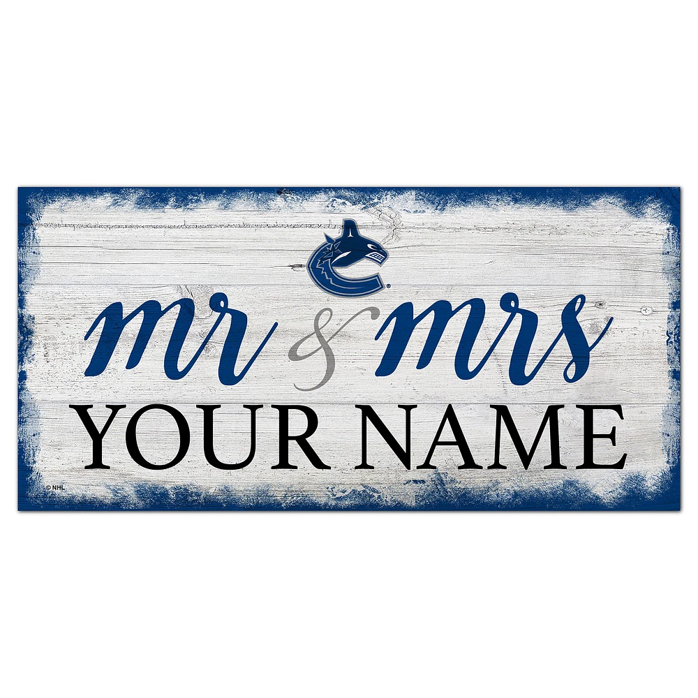 Vancouver Canucks 6" x 12" Personalized Mr. & Mrs. Script Sign