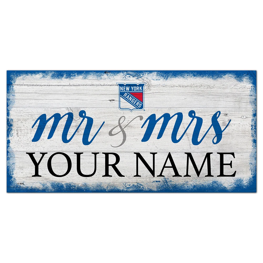 New York Rangers 6" x 12" Personalized Mr. & Mrs. Script Sign