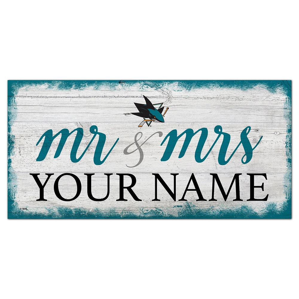 San Jose Sharks 6" x 12" Personalized Mr. & Mrs. Script Sign