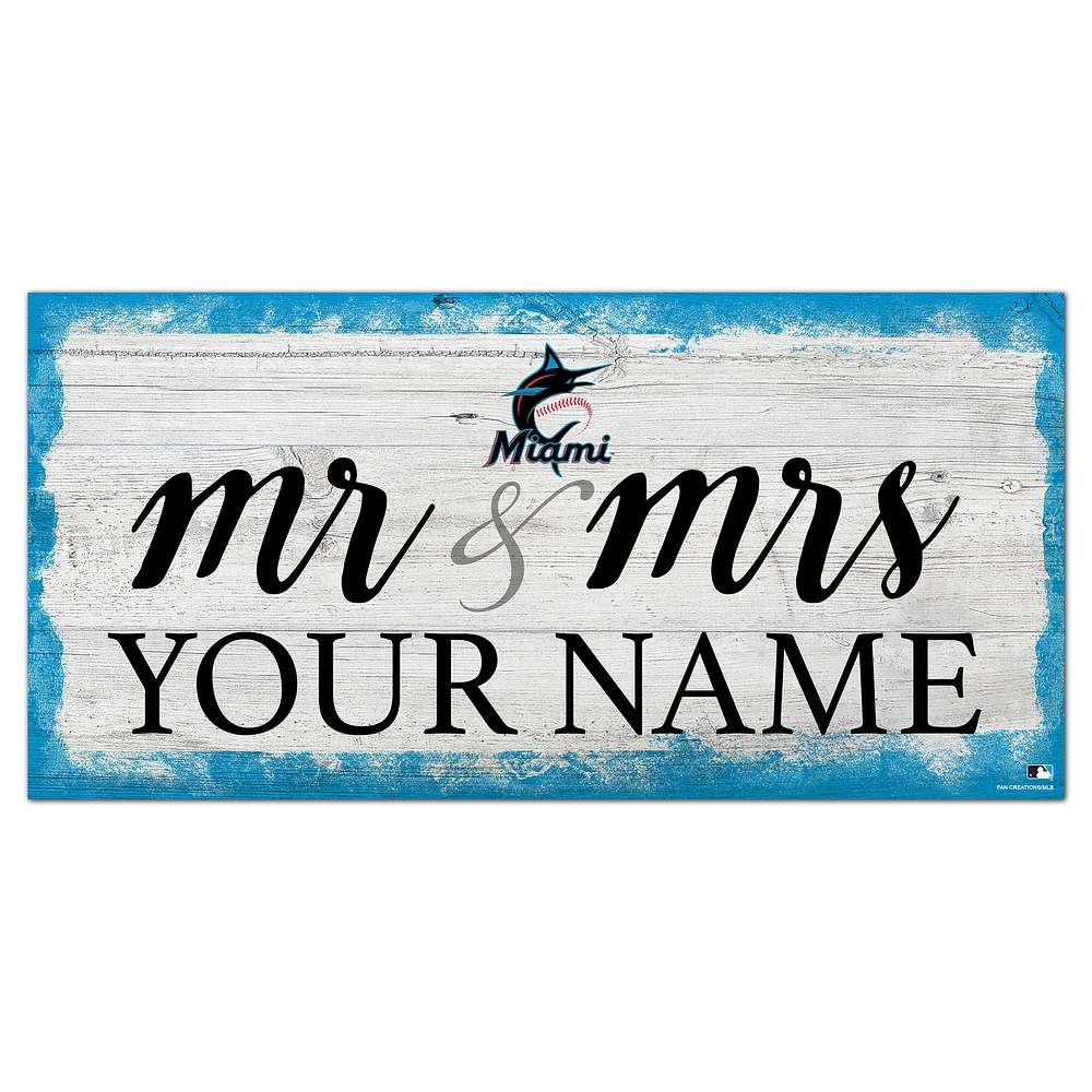 Miami Marlins 6" x 12" Personalized Mr. & Mrs. Script Sign