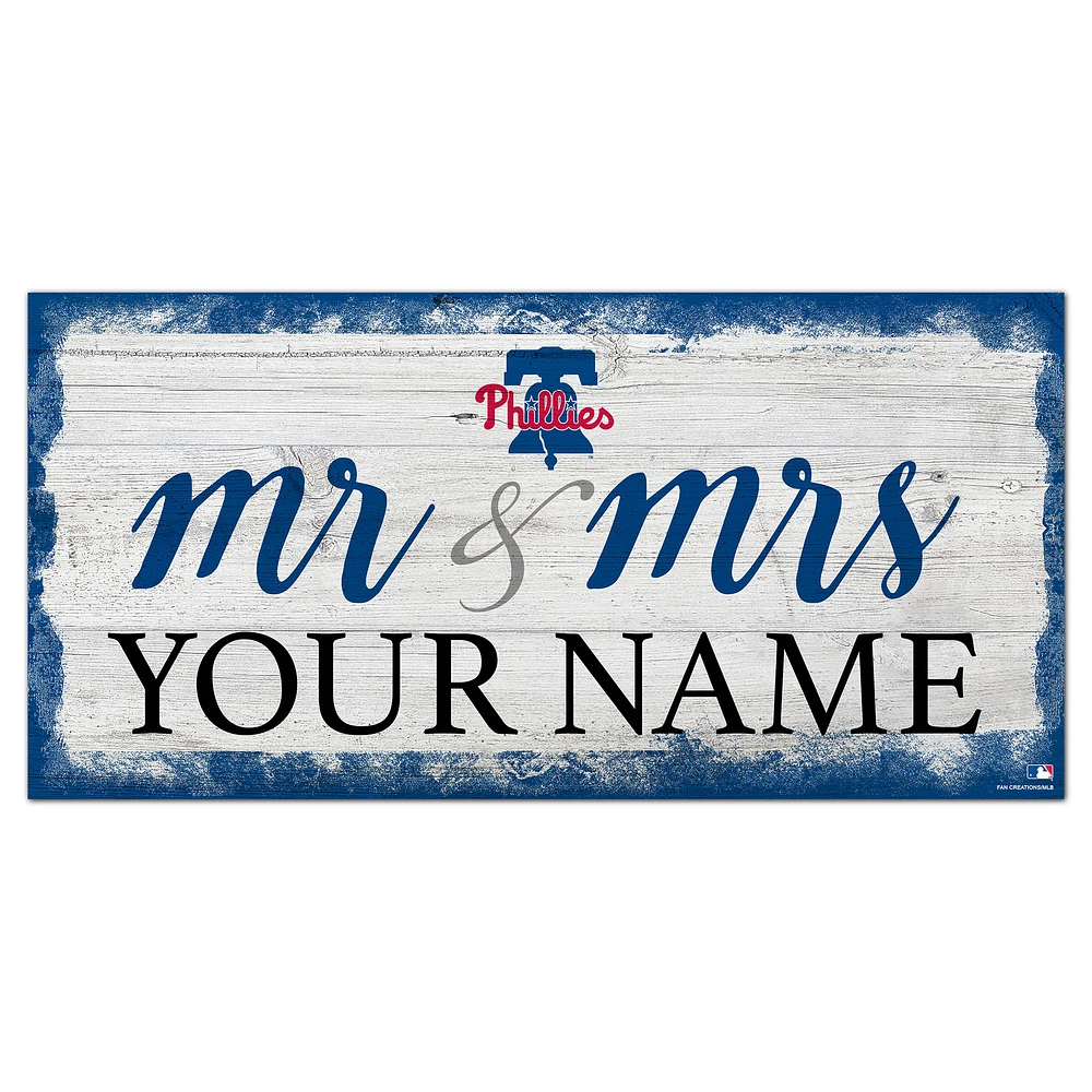Philadelphia Phillies 6" x 12" Personalized Mr. & Mrs. Script Sign